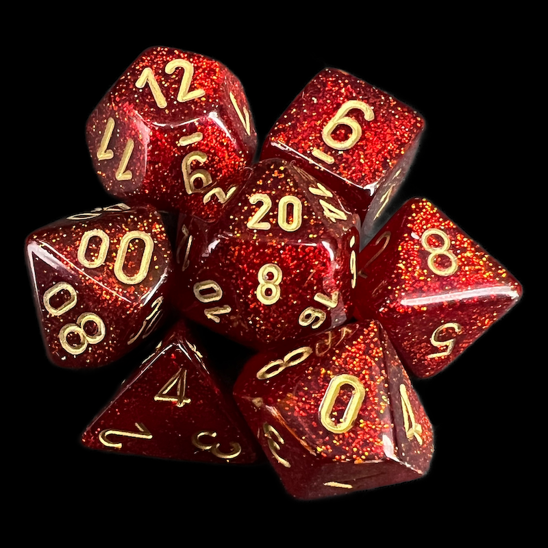 Chessex Glitter Ruby & Silver 7 Dice Polyset