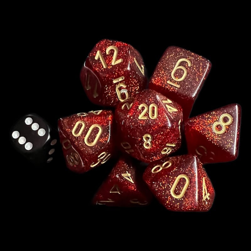 Chessex Glitter Ruby & Gold MEGA-HEDRAL Jumbo 7 Dice Polyset