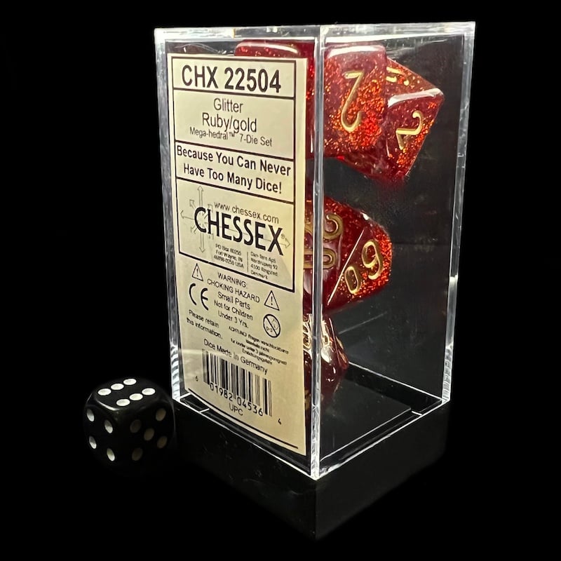 Chessex Glitter Ruby & Gold MEGA-HEDRAL Jumbo 7 Dice Polyset
