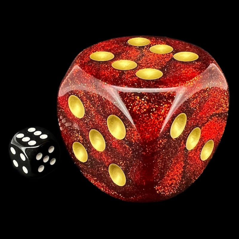 Chessex Glitter Ruby & Gold MASSIVE 50mm D6 Spot Dice