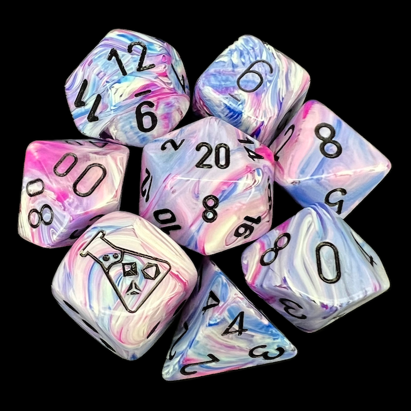 Chessex LAB 8 Festive Hydrangea With Black 7 Dice Polyset + Bonus D6