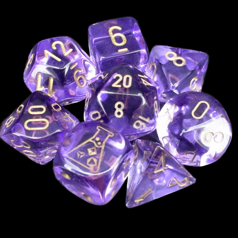 Chessex LAB 7 Translucent Lavender With Gold 7 Dice Polyset + Bonus D6