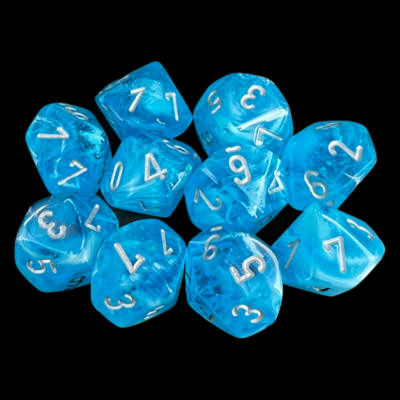 Chessex Luminary Sky Glow & Silver 10 x D10 Dice Set