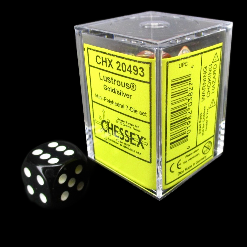 Chessex Lustrous Gold & Silver MINI-HEDRAL 7 Dice Polyset with Dice Cube