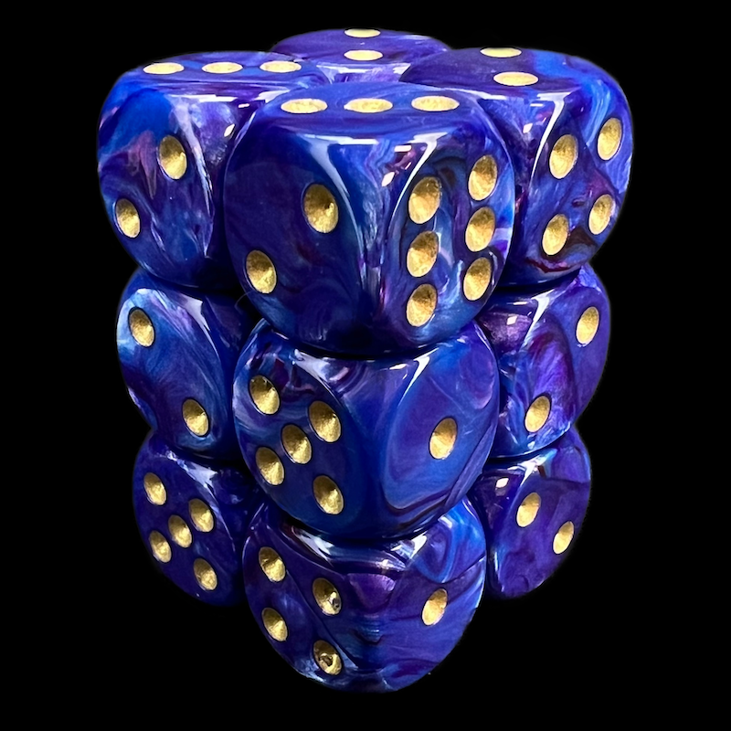 Chessex Lustrous Purple & Gold 12 x D6 Dice Set