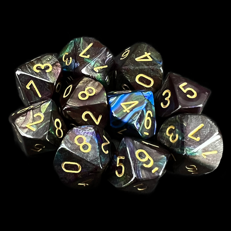 Chessex Lustrous Shadow & Gold 10 x D10 Dice Set