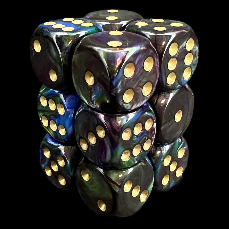 Chessex Lustrous Shadow & Gold 12 x D6 Dice Set