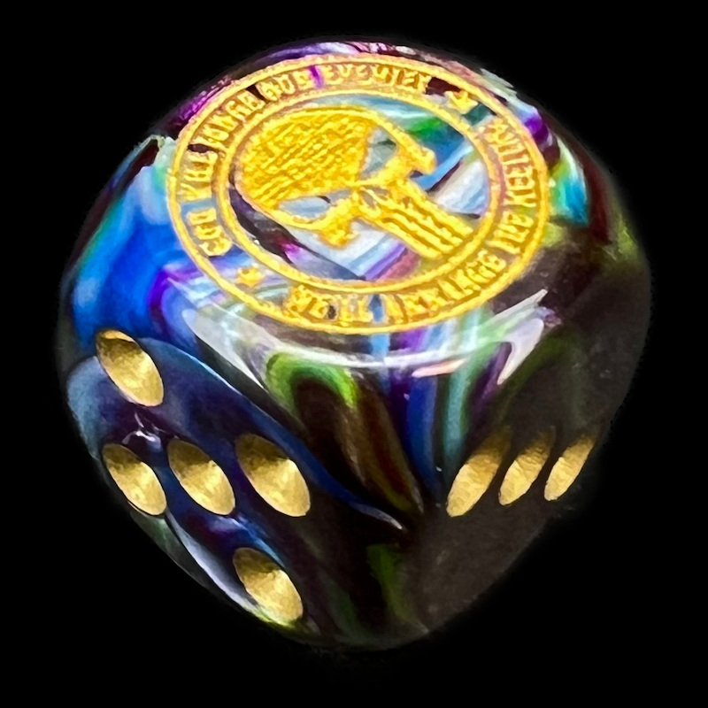 Chessex Lustrous Shadow Navy Seal Logo D6 Spot Dice