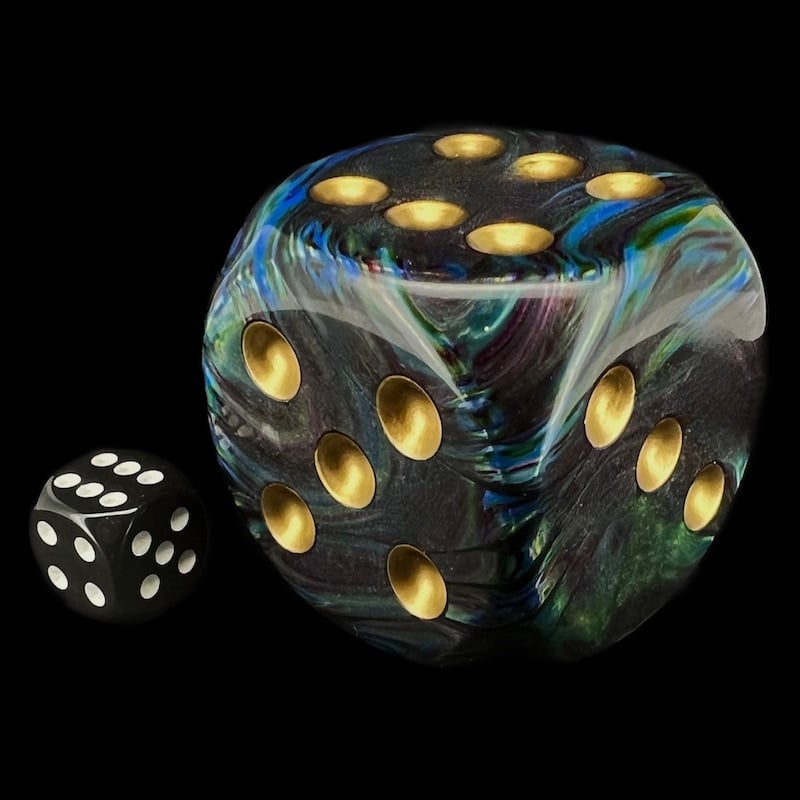 Chessex Lustrous Shadow & Gold MASSIVE 50mm D6 Spot Dice