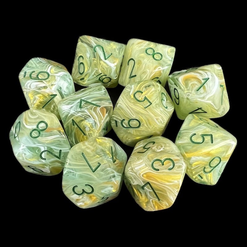 Chessex Marble Green & Dark Green 10 x D10 Dice Set
