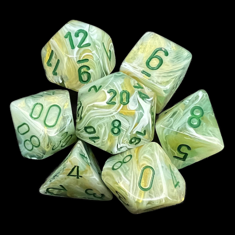 Chessex Marble Green & Dark Green 7 Dice Polyset
