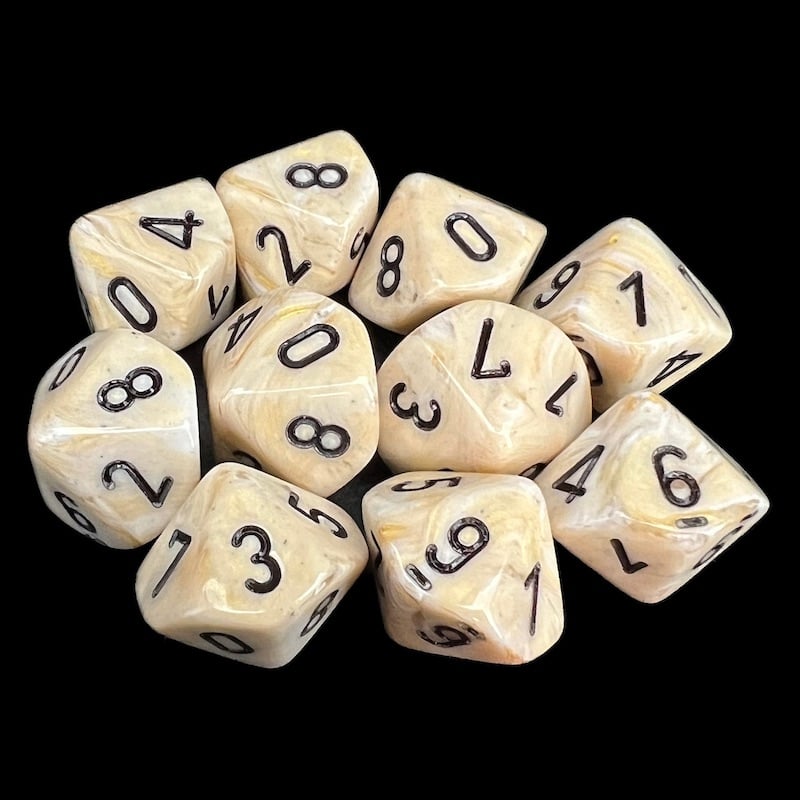 Chessex Marble Ivory & Black 10 x D10 Dice Set
