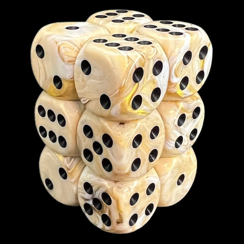 Chessex Marble Ivory & Black 12 x D6 Dice Set