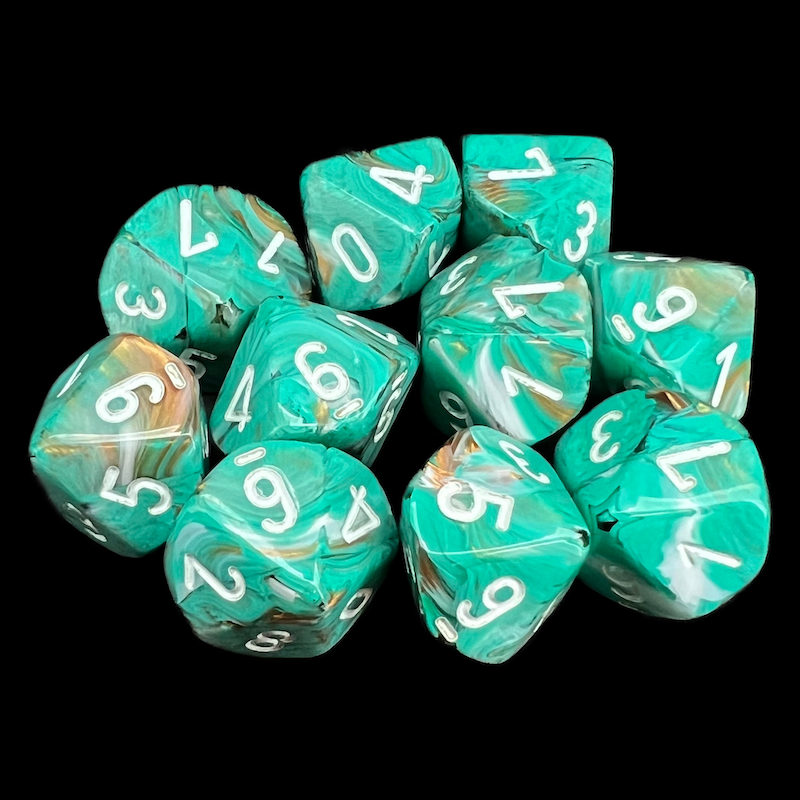 Chessex Marble Oxi-Copper & White 10 x D10 Dice Set