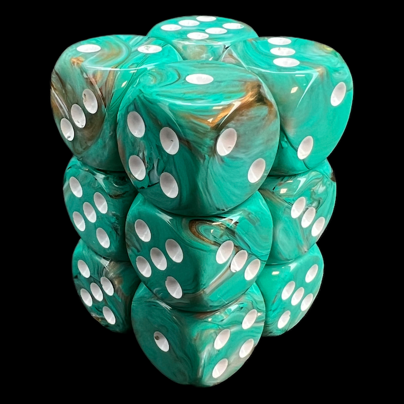 Chessex Marble Oxi-Copper & White 12 x D6 Dice Set