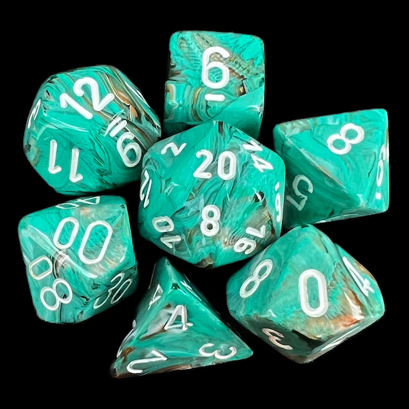 Chessex Marble Oxi-Copper & White 7 Dice Polyset