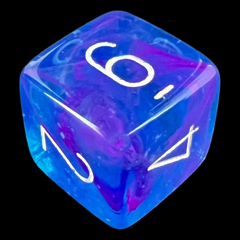 Chessex Nebula Aura & White Luminary Glow In Dark D6 Dice