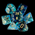 Chessex Nebula Oceanic & Gold Luminary Glow In Dark 7 Dice Polyset