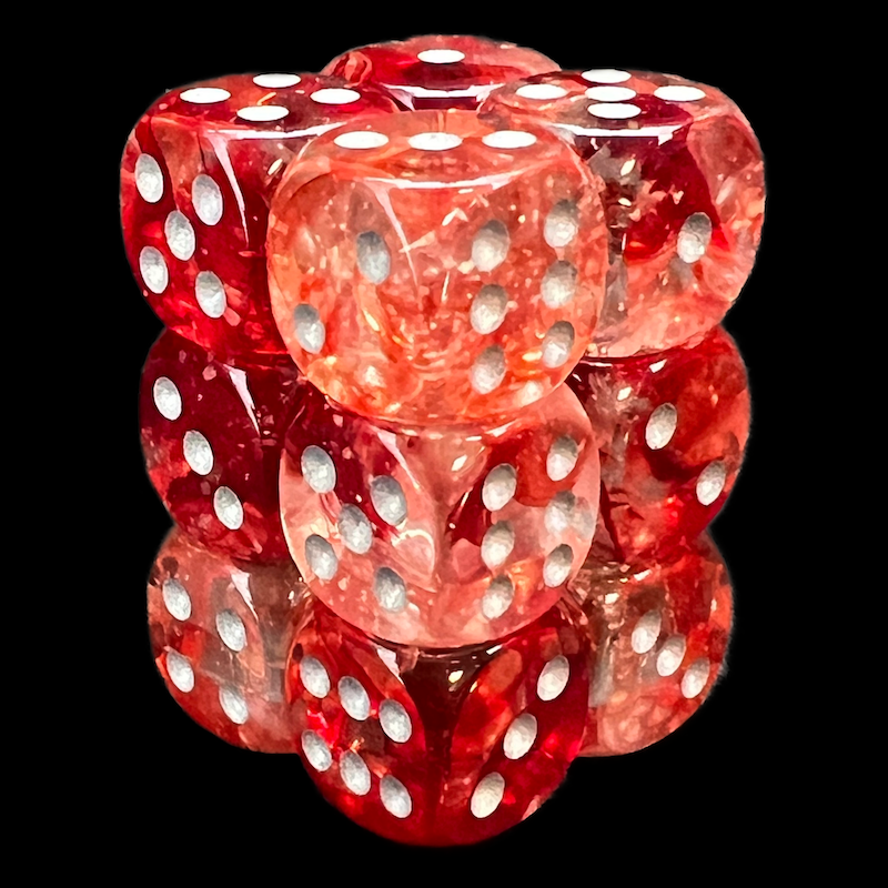 Chessex Nebula Red & Silver Luminary Glow In Dark 12 x D6 Dice Set
