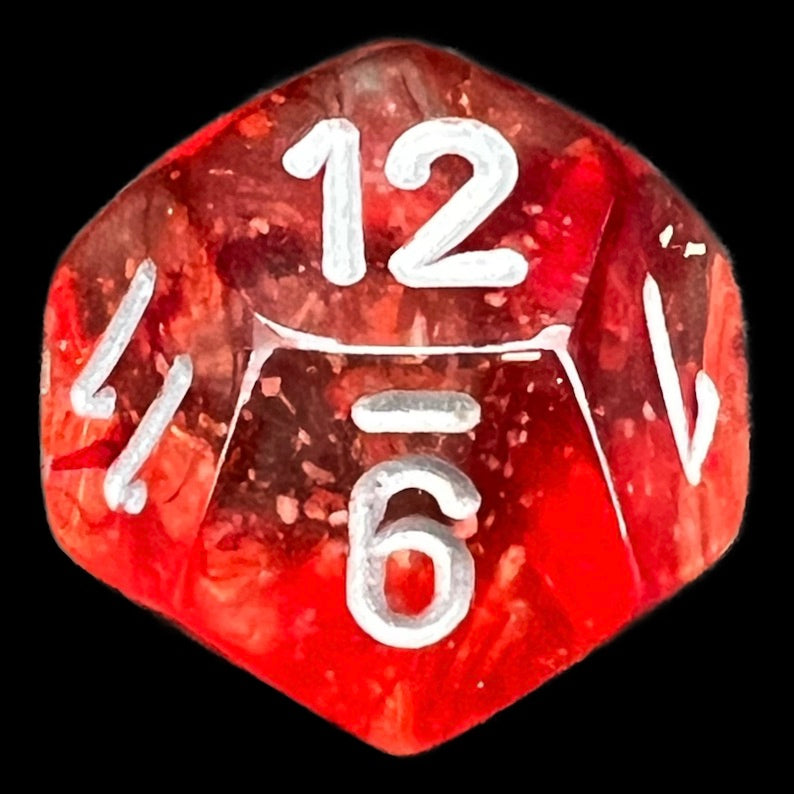Chessex Nebula Red & Silver Luminary Glow In Dark D12 Dice