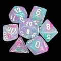 Chessex Nebula Wisteria & White Luminary Glow In Dark 7 Dice Polyset