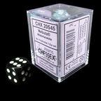 Chessex Nebula Wisteria & White Luminary Glow In Dark MINI-HEDRAL 7 Dice Polyset with Dice Cube