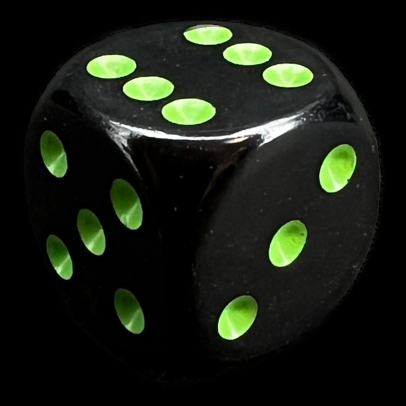 Chessex Opaque Black & Green 16mm D6 Spot Dice