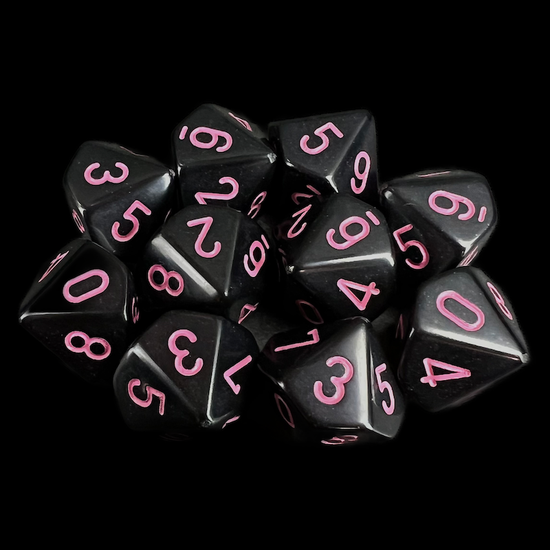 Chessex Opaque Black & Pink 10 x D10 Dice Set