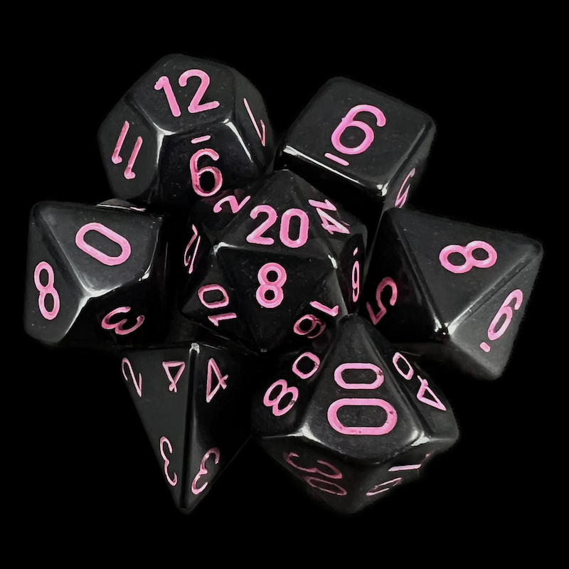 Chessex Opaque Black & Pink 7 Dice Polyset