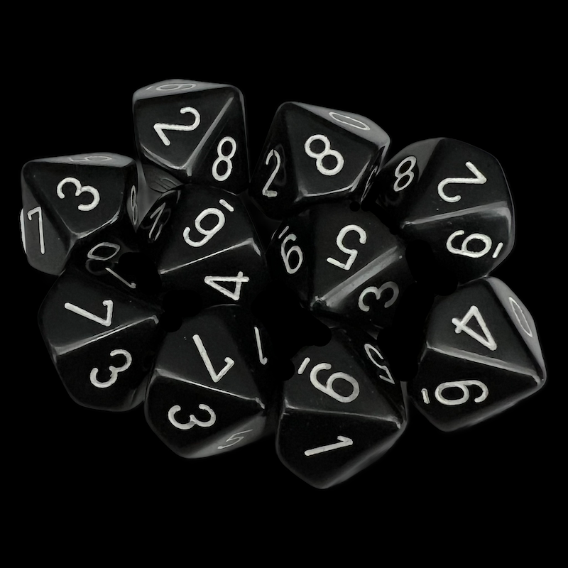 Chessex Opaque Black & White 10 x D10 Dice Set
