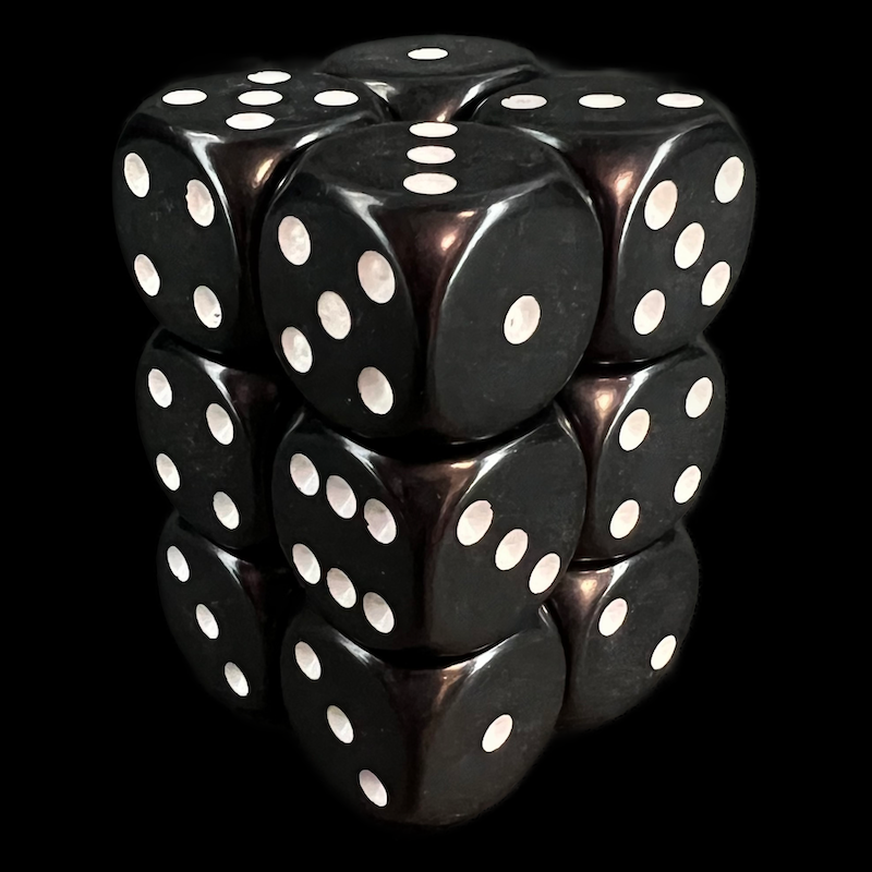 Chessex Opaque Black & White 12 x D6 Dice Set