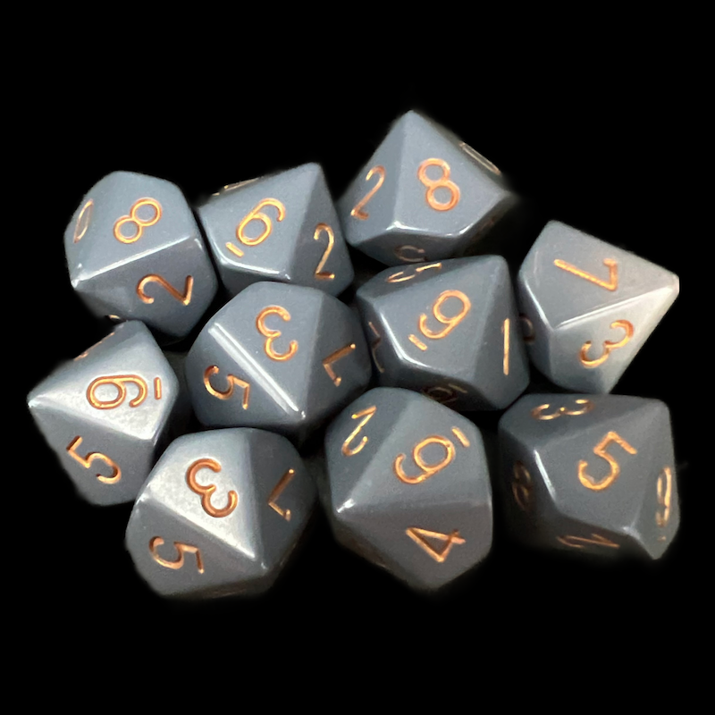 Chessex Opaque Dark Grey & Copper 10 x D10 Dice Set