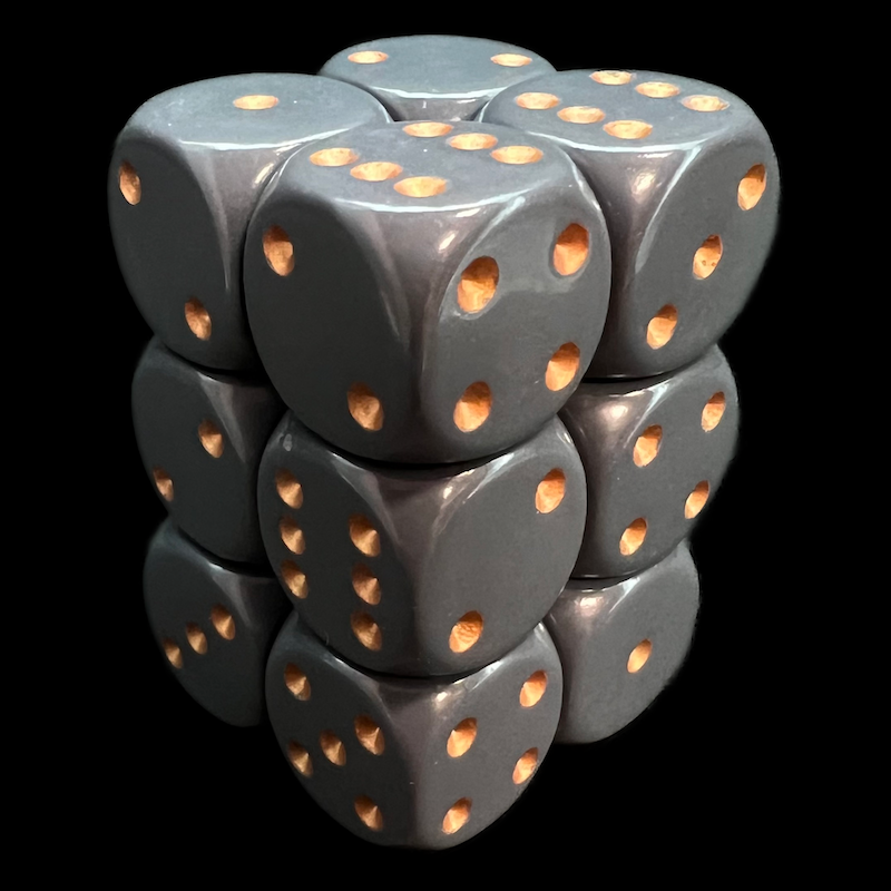 Chessex Opaque Dark Grey & Copper 12 x D6 Dice Set