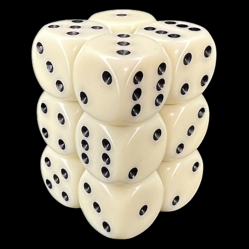 Chessex Opaque Ivory & Black 12 x D6 Dice Set