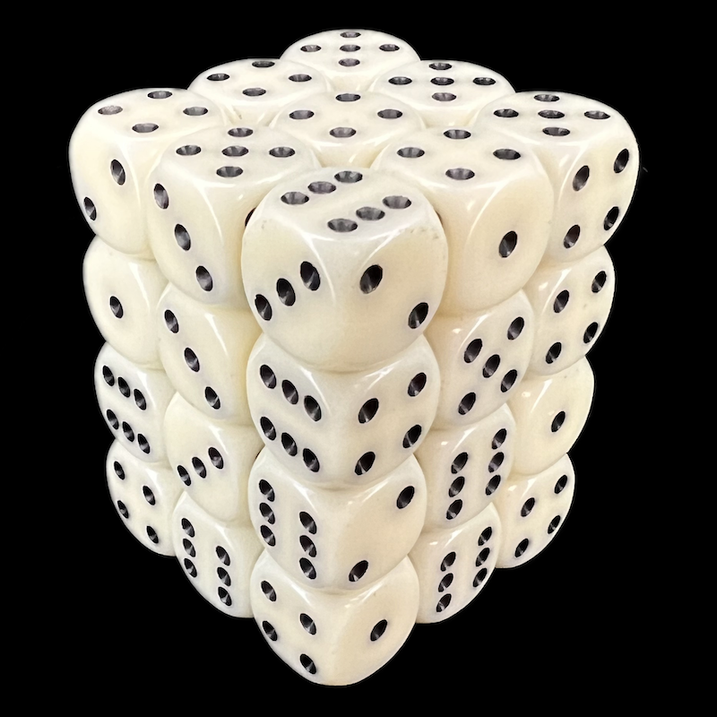 Chessex Opaque Ivory & Black 36 x D6 Dice Set