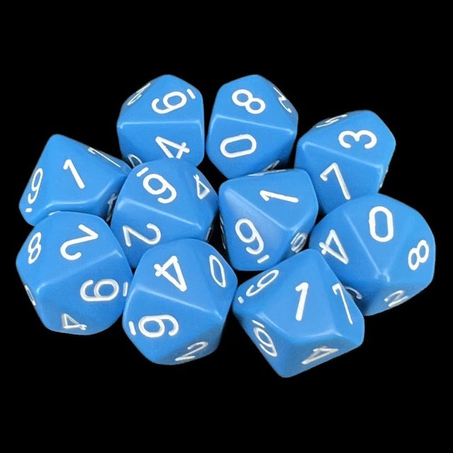 Chessex Opaque Light Blue & White 10 x D10 Dice Set
