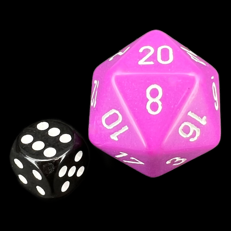 Chessex Opaque Light Purple & White  JUMBO 34mm D20 Dice - Discontinued