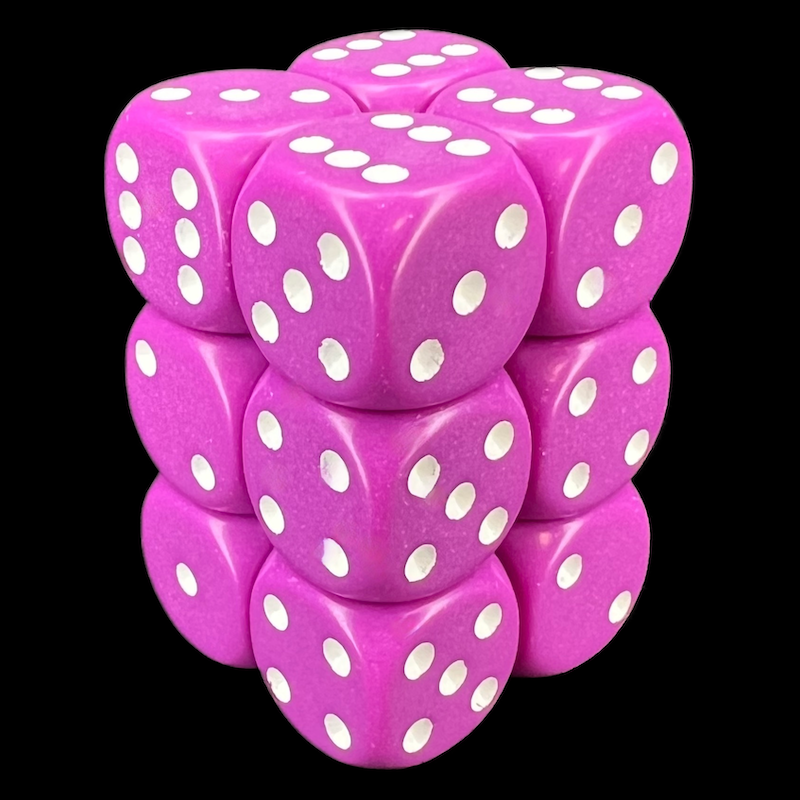 Chessex Opaque Light Purple & White 12 x D6 Dice Set - Discontinued
