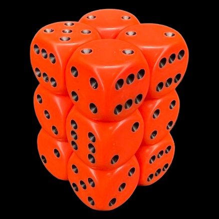Chessex Opaque Orange & Black 12 x D6 Dice Set
