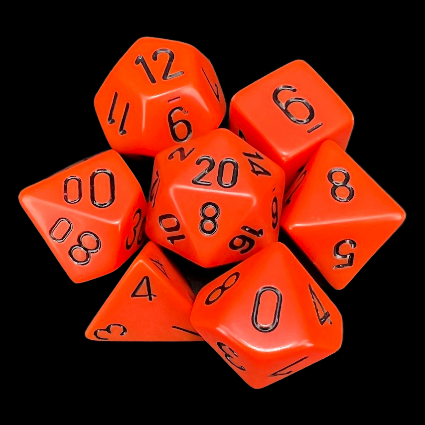 Chessex Opaque Orange & Black 7 Dice Polyset