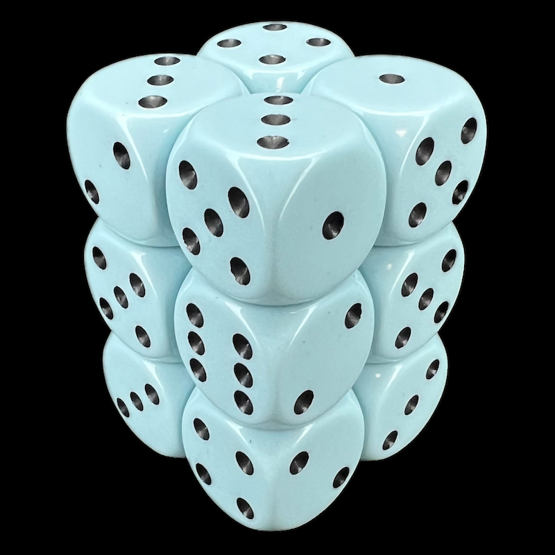 Chessex Opaque Pastel Blue & Black 12 x D6 Dice Set