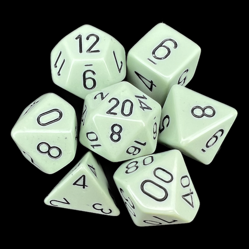 Chessex Opaque Pastel Green &amp; Black 7 Dice Polyset