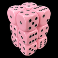 Chessex Opaque Pastel Pink & Black 12 x D6 Dice Set