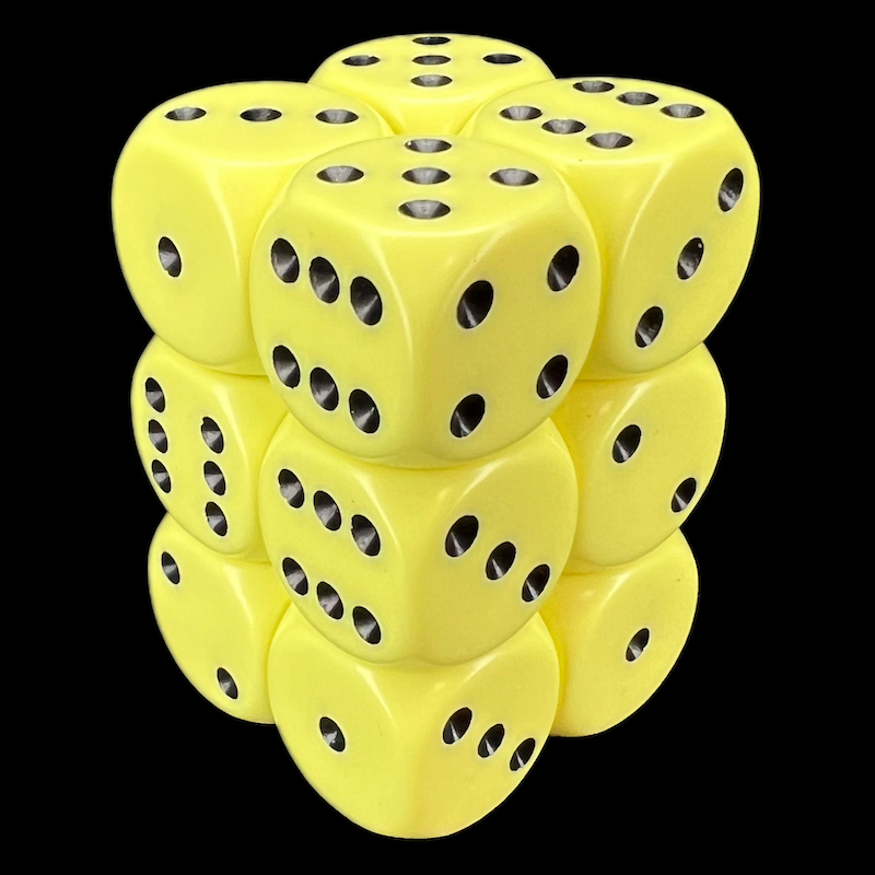Chessex Opaque Pastel Yellow & Black 12 x D6 Dice Set