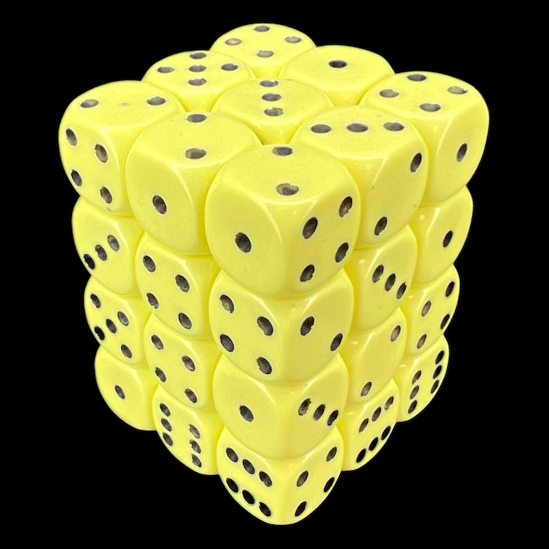 Chessex Opaque Pastel Yellow &amp; Black 36 x D6 Dice Set