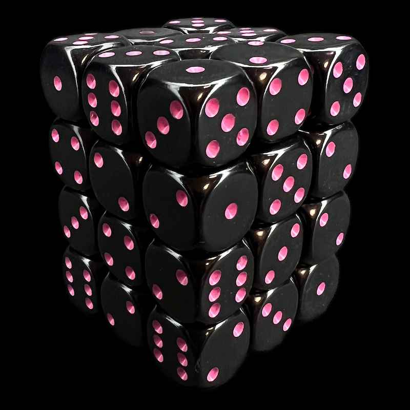 Chessex Opaque Black & Pink 36 x D6 Dice Set