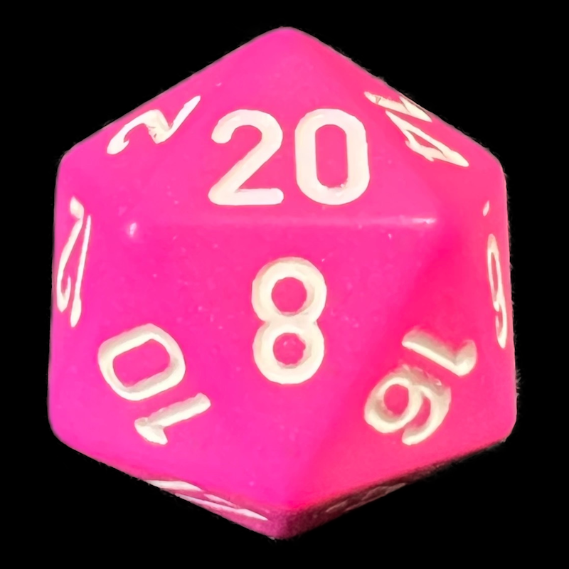 Chessex Opaque Pink & White D20 Dice