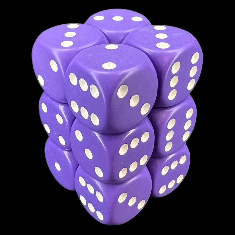Chessex Opaque Purple & White 12 x D6 Dice Set