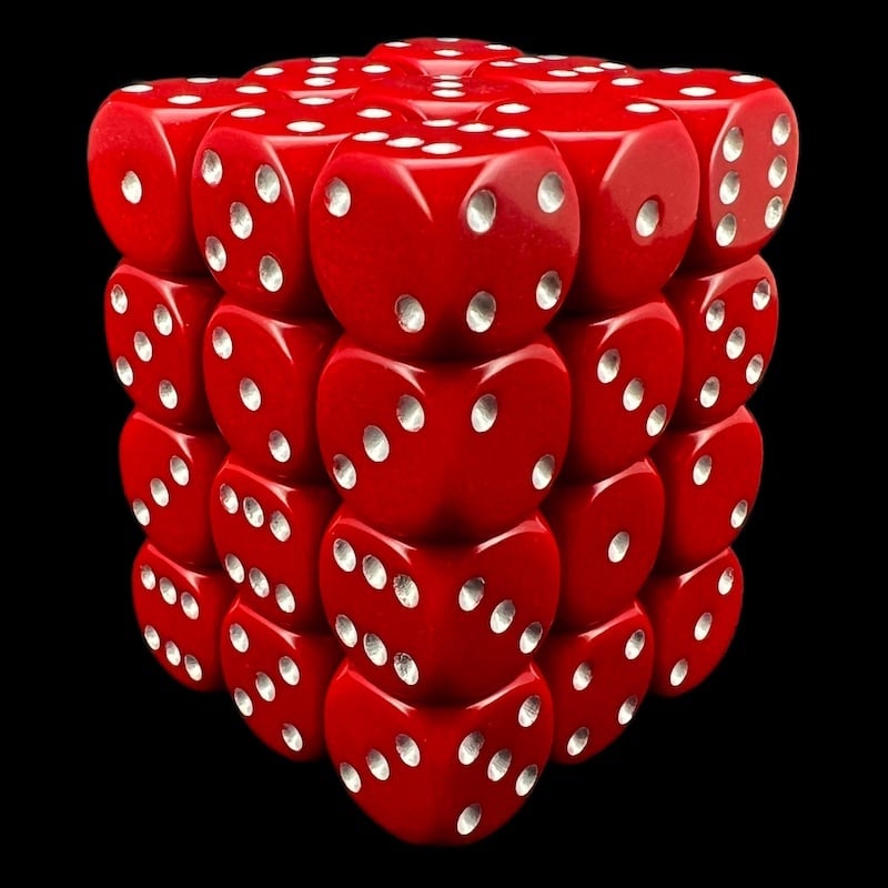 Chessex Opaque Red & Silver 36 x D6 Dice Set - Discontinued