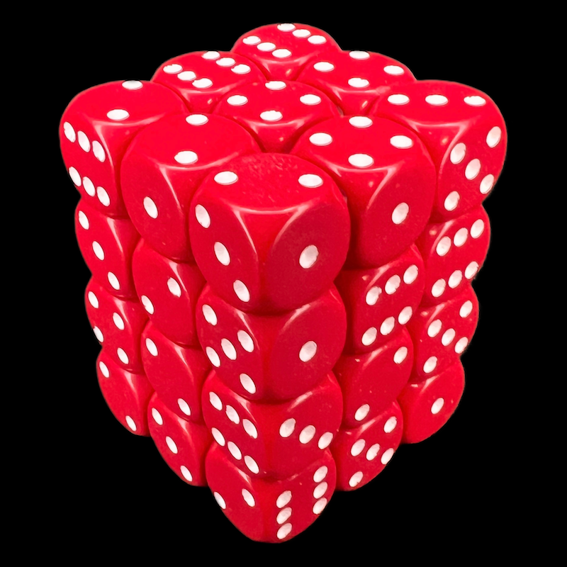 Chessex Opaque Red & White 36 x D6 Dice Set